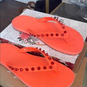 Christian Louboutin Orange Red Studded Sandals